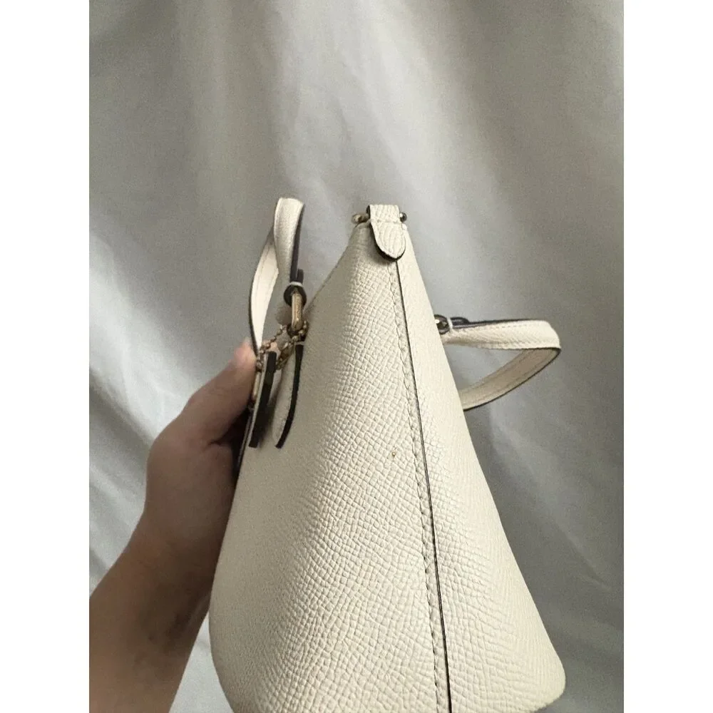 Coach Mini Gallery Bag Crossgrain Leather Chalk White with Pouch Charm and Strap